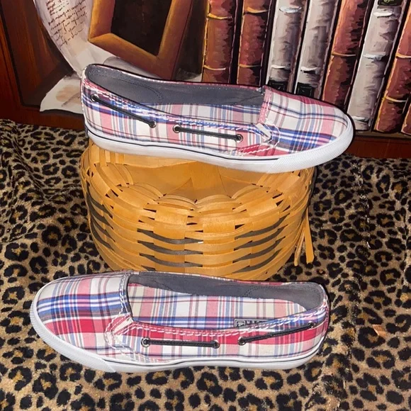 Sperry Top Sliders Plaid Slip on Deck Shoes Size 9 need cleaning good condition - Picture 1 of 6